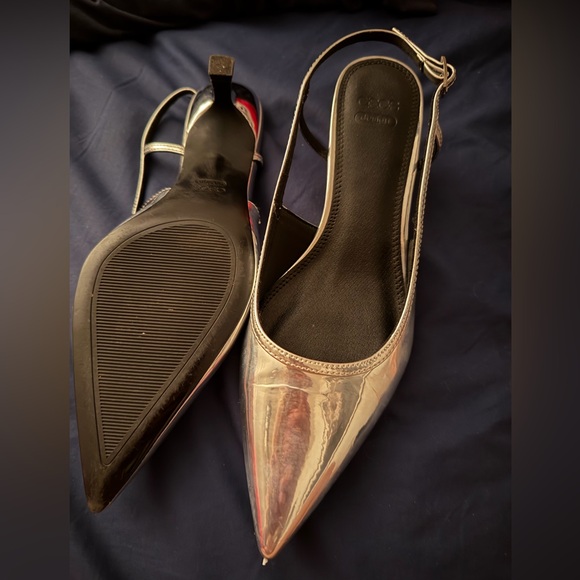 Aldo silver slingback kitten heels pointy toe low heel adjustable party 9 - Picture 2 of 5